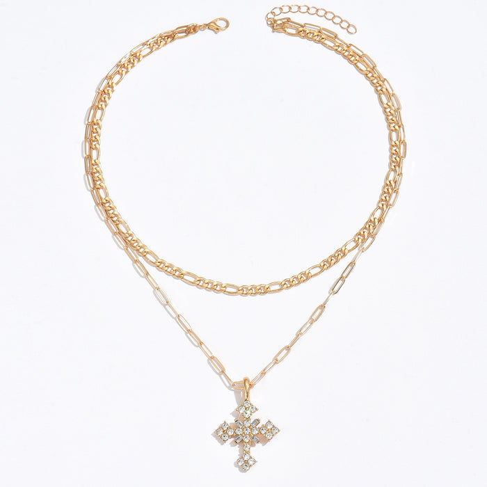 Wholesale Light luxury and high-end temperament, cross pendant necklace with full diamonds, versatile and layered sweater chain