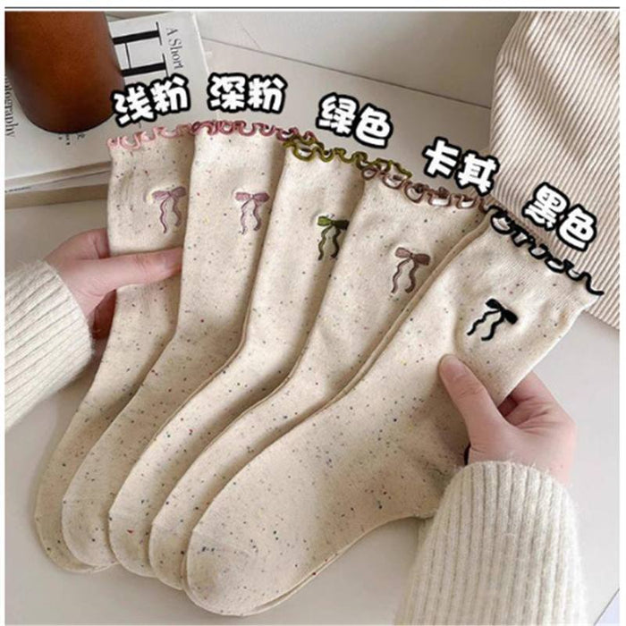 Wholesale Socks Embroidered Bow Middle Socks Fashionable Stacking Socks