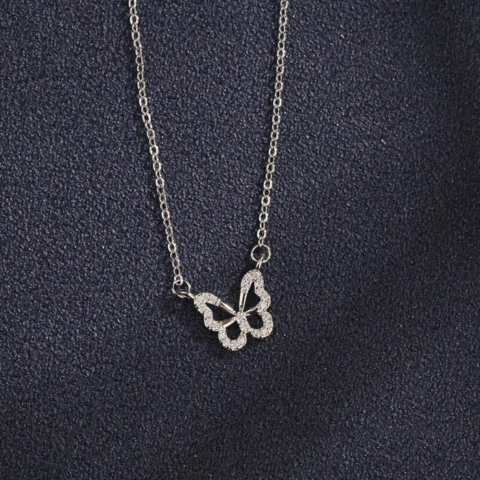 Wholesale New rhinestone butterfly necklace, fashionable zircon inlaid necklace, versatile accessory, collarbone chain
