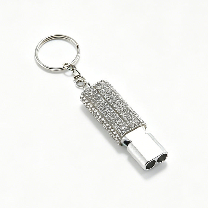 Wholesale Trendy Aluminum Alloy Whistle Keychain Double Tube Self Defense With Rhinestone Accent For Outdoor Survival Fashion Accessory
