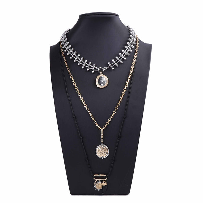 Wholesale Multi-layer Stacked Chain Geometric Alloy Badge Pendant Necklace