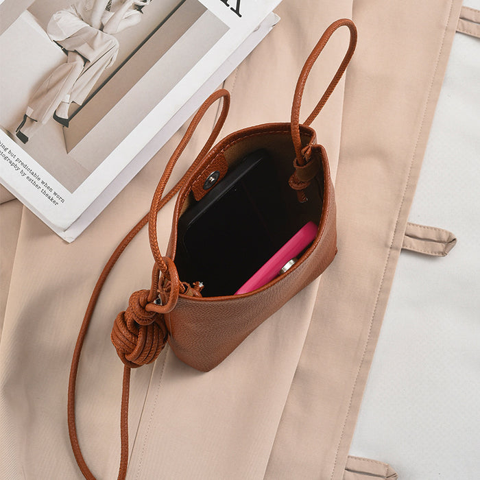 Wholesale PU Round Phone Bag Crossbody with Chinese Knot Design Retro Style Trendy