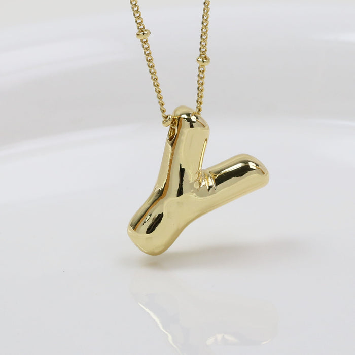 Wholesale 2PCS 18k Brass Glossy Balloon 26 English Letter Necklace JDC-NE-BaiYi006