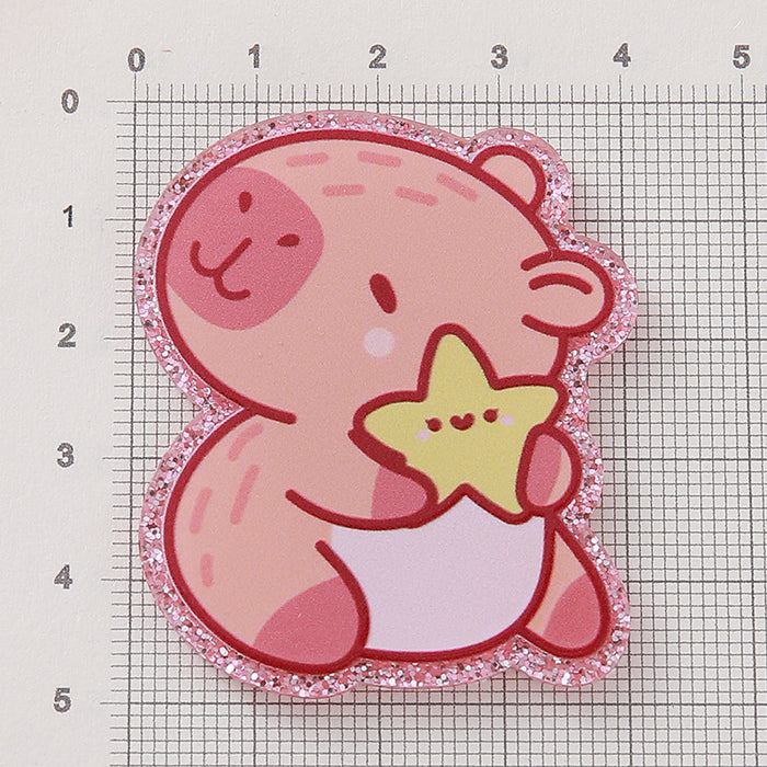 Wholesale New Sparkling Pink Cartoon Capibala Jewelry Patch Wear resistant Cute Shoe Flower Acrylic Pendant DIY Patch