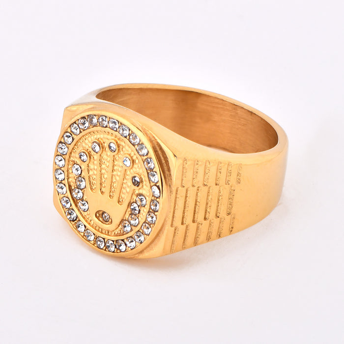 Wholesale Stainless Steel Crown Three Beads Ring Hip Hop Nightclub