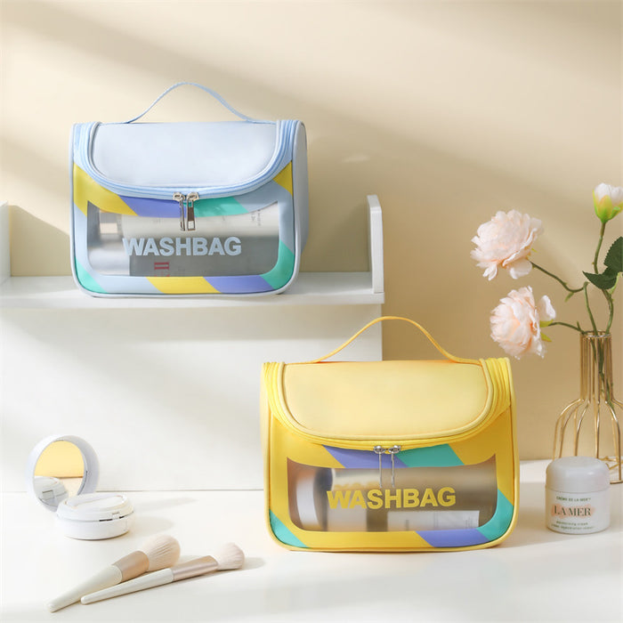 Wholesale Stylish Waterproof PVC Travel Toiletry Bag Large Capacity Handheld Cosmetic Pouch Colorful Curved Design For Travel Gift Everyday Use