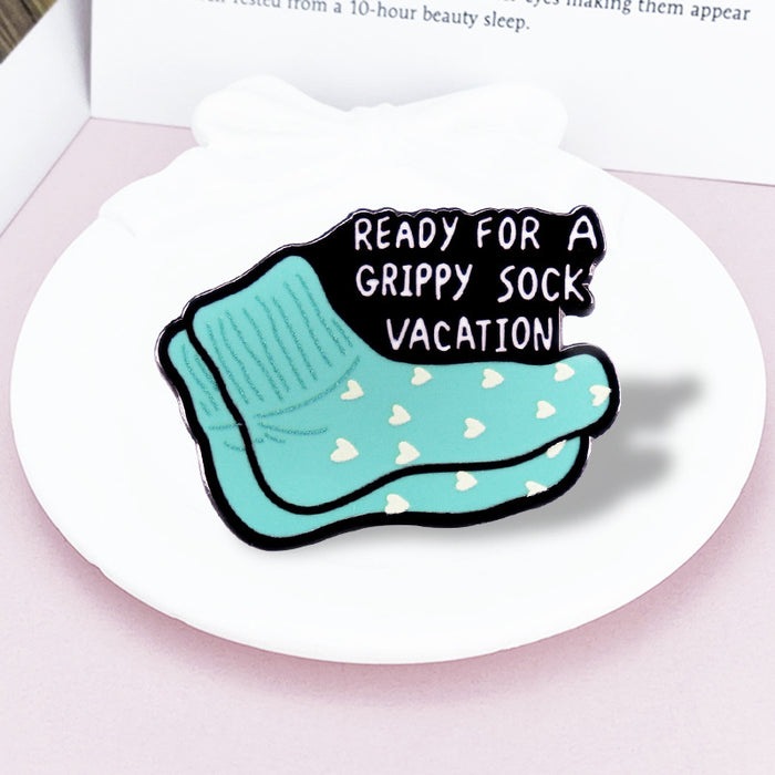 Wholesale socks holiday paint badge creative blue English inspirational brooch MOQ≥2