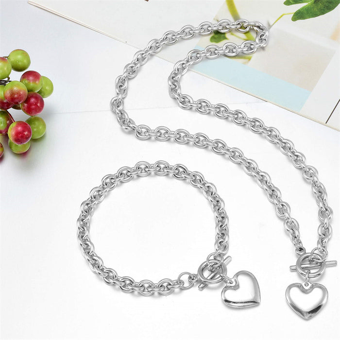 Wholesale Simplified Design Stainless Steel Polished Surface Unisex Heart Pendant Necklace Bracelet OT Buckle