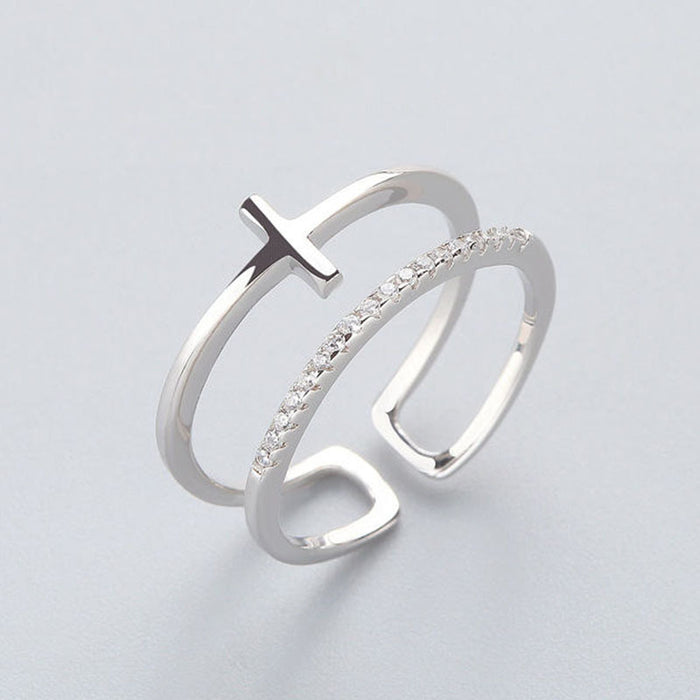 Wholesale silver opening copper ring cross double opening adjustable ring