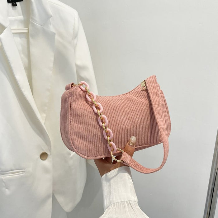 Wholesale Artistic Minimalist Corduroy Small Bag New Chain Underarm Bag Casual Versatile Shoulder Bag Women's Bag JDC-SD-YT005