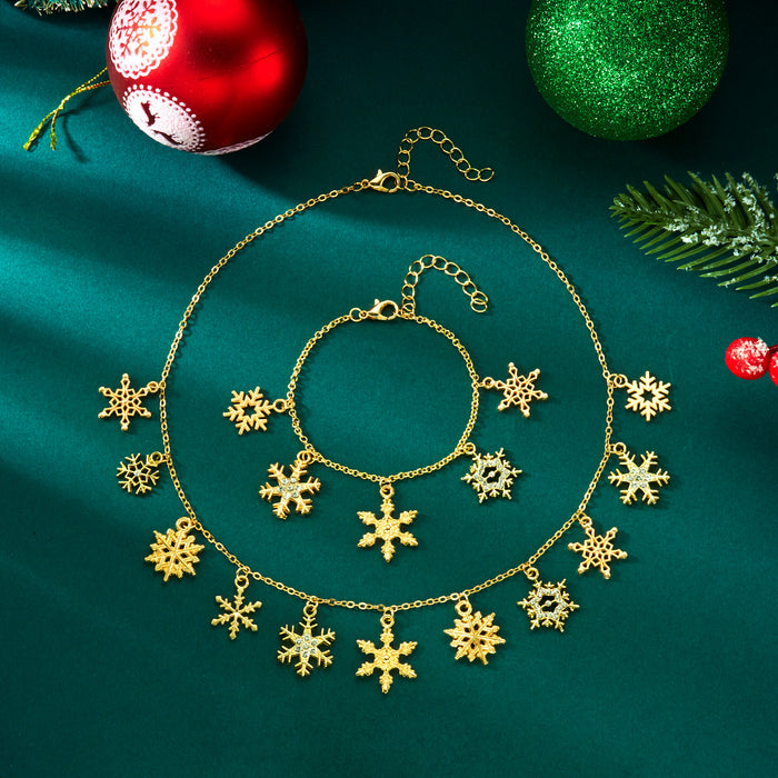 Wholesale Christmas gold chain snowflake elk snowman Christmas tree multi-accessory necklace bracelet jewelry set
