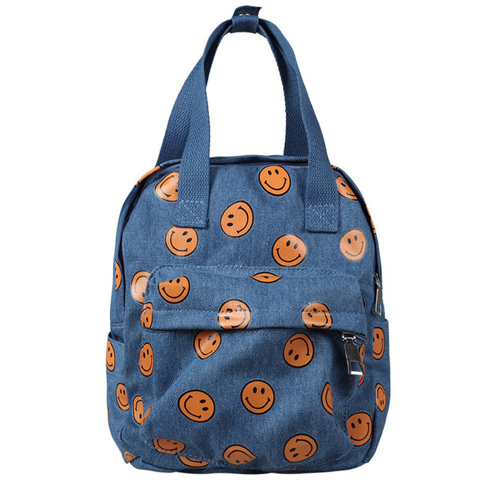 Wholesale Smiley Print Denim Kids Backpack JDC-BP-YuanDuo048