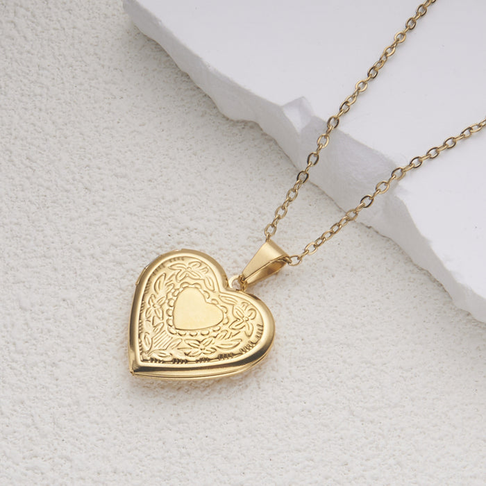 Wholesale Stainless Steel Openable Heart Shaped Pattern Photo Frame Box Necklaces JDC-NE-GSMS005