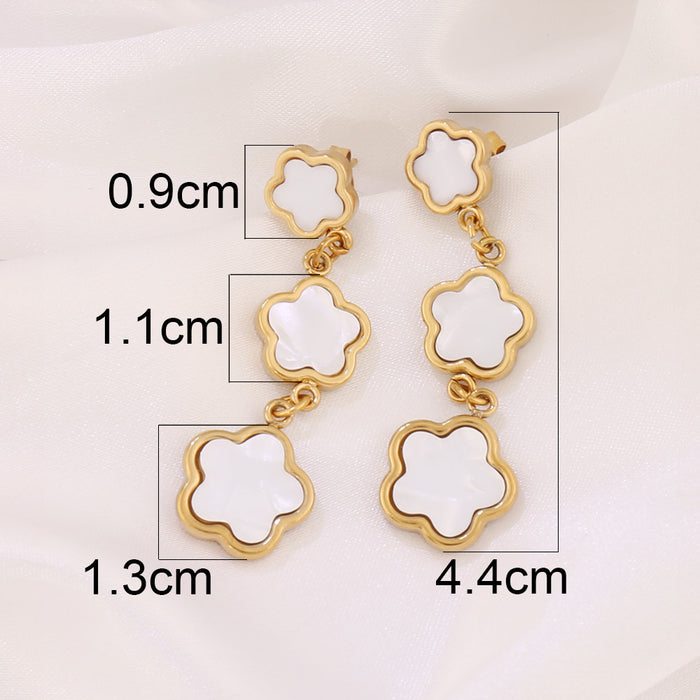 Wholesale Stainless Steel Five-Leaf Clover Earrings Niche Versatile Tassel Ear Studs,  Earrings,  Ear Accessories
