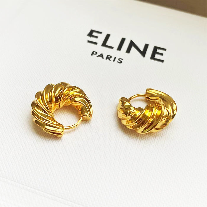 Wholesale Geometric metal 14K brass twisted horn-shaped hoop earrings