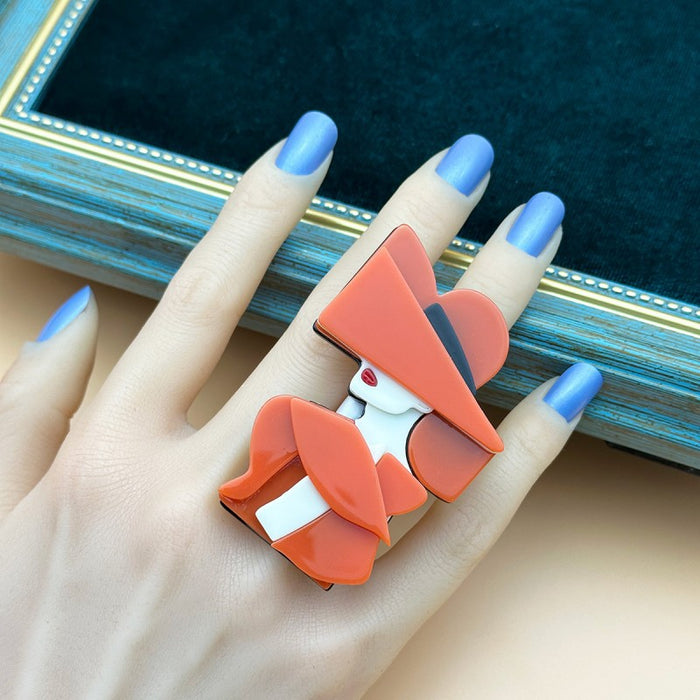 Wholesale Hat Girl Ring Acrylic Character Ring