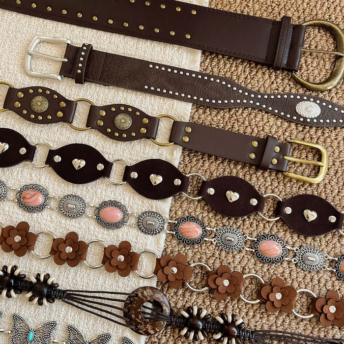 Wholesale Women S Bohemian Woven Waist Belt With Rivets Y2K Metal Chain For Party Chic Boutique Fashion Accessory