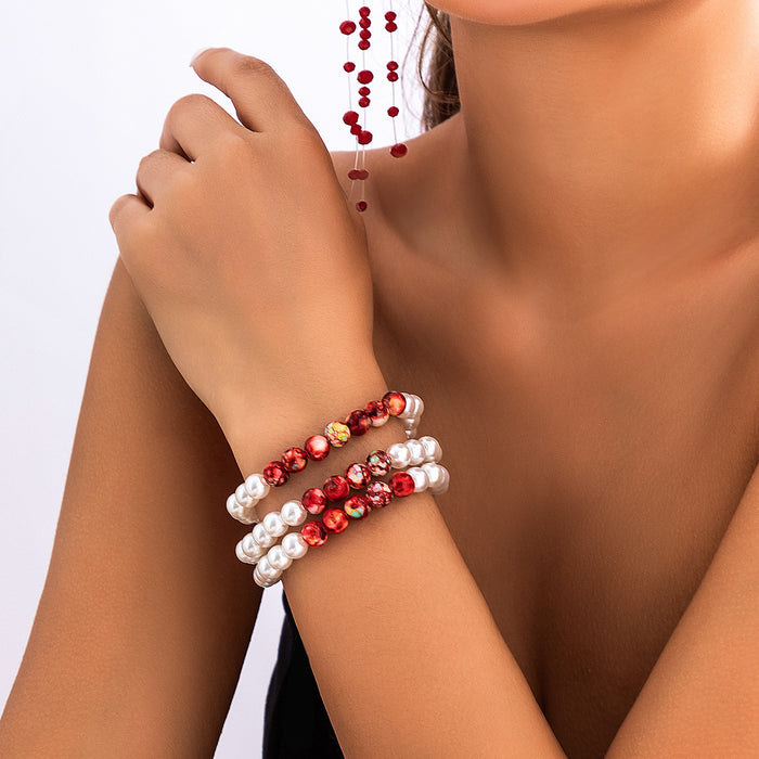 Wholesale jewelry round beads necklace vintage gothic style blood drop tassel imitation pearl necklace