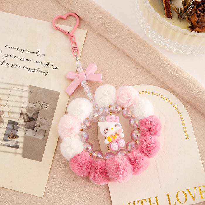 Wholesale Handmade pom-pom beaded phone strap keychain