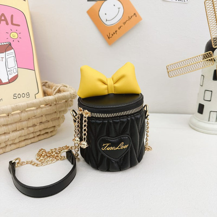 Wholesale Children's bag, cute bow, contrasting color mini bucket bag, girls' chain crossbody bag