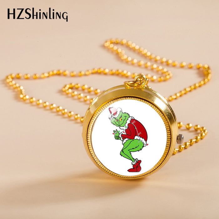 Wholesale Alloy Christmas Monster Grinch Rotating Pocket Watch JDC-PH-XiangL002