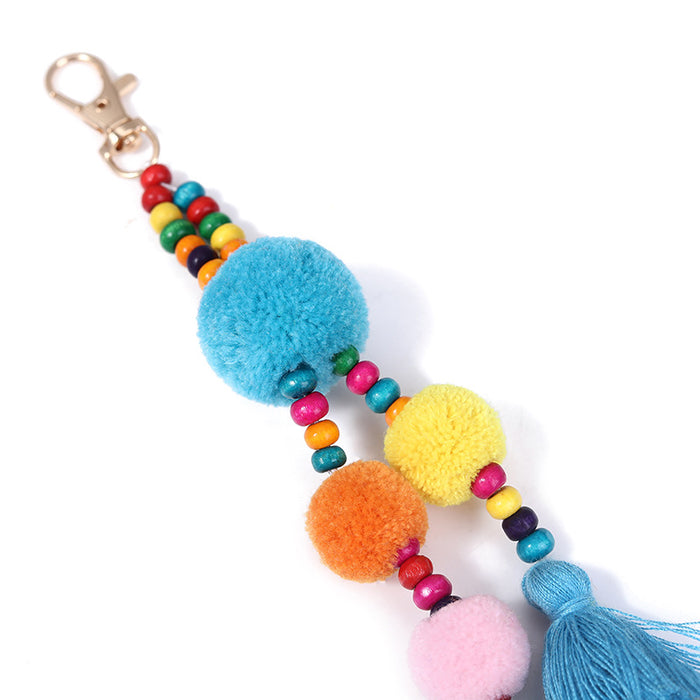 Wholesale Polyester Colorful Fur Ball Tassel Keychain JDC-KC-ZhenZhen002