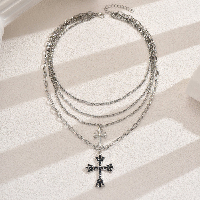 Wholesale Multi layered cross pendant necklace with a light luxury and high-end feel, collarbone