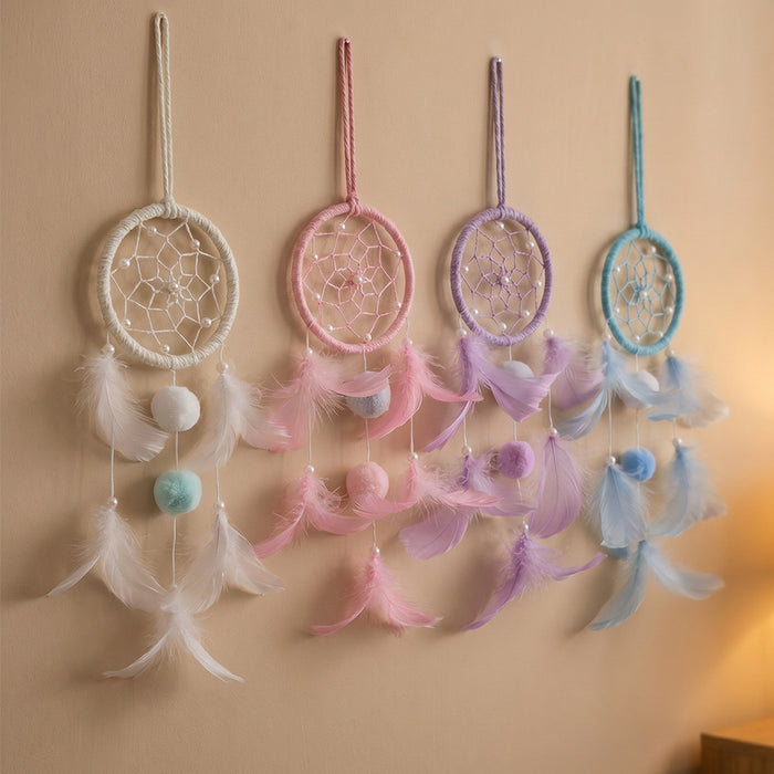 Wholesale Handmade Pink Feather Dream Catcher Polyester Home Decor Pendant