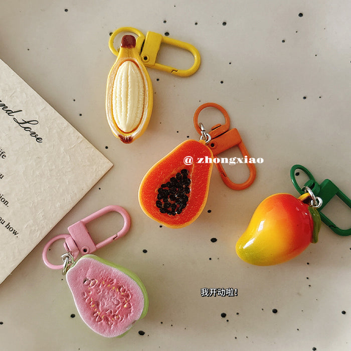 Wholesale Chic Tropical Fruit Resin Keychain Bag Charm Pendant For Girls Boutique Gift Accessory