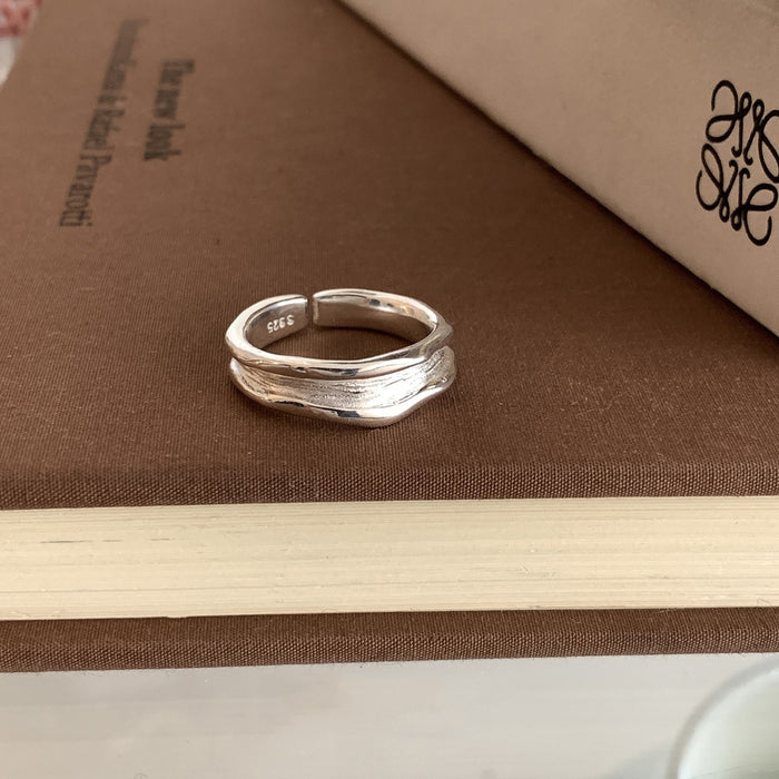 Wholesale Light luxury metal brushed diamond inlaid ring, niche and high-end open mouth ring