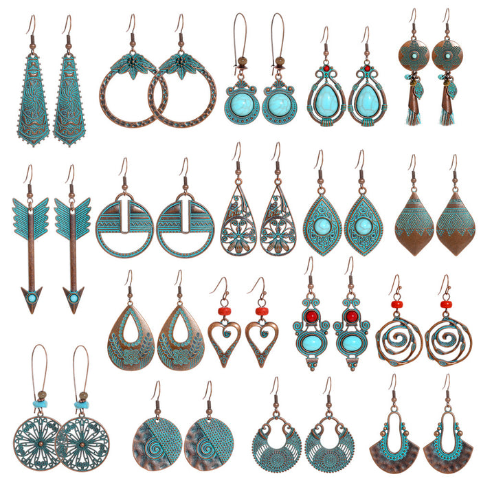Wholesale Zinc Alloy Bohemian Turquoise Earring Set Fashion Jewelry Accessory MOQ≥2