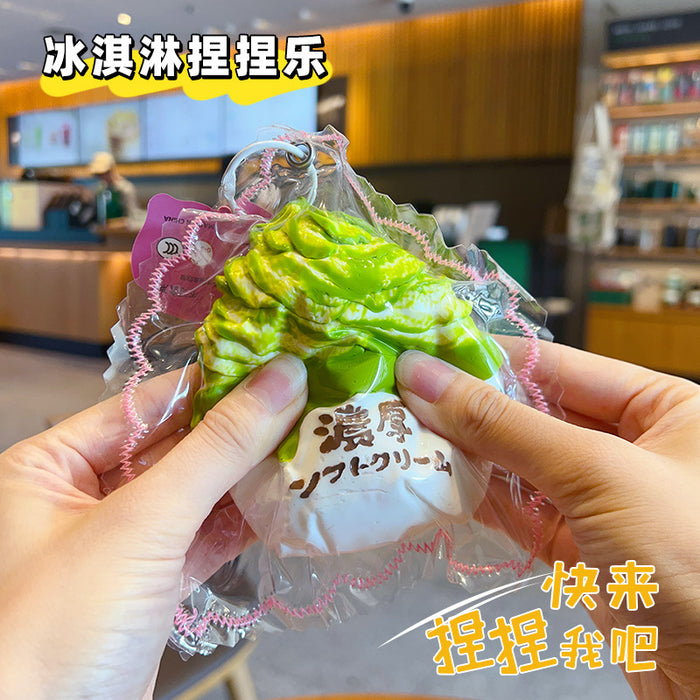 Wholesale Ice Cream Squishy Stress Relief Toy Keychain Food Grade Silicone Bag Charm Trendy Decorative Accessory