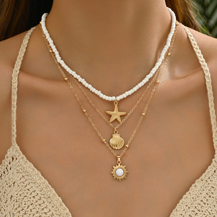 Wholesale Zinc Alloy Layered Necklace with nut Tree Starfish Flower Pendant