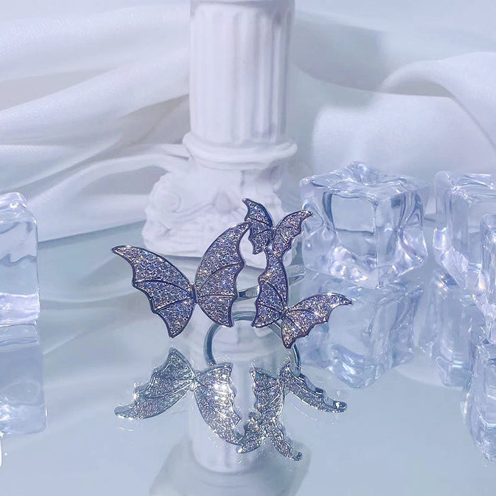 Wholesale New butterfly three-dimensional fashionable light luxury sparkling diamond open ring with niche design and high-end feel