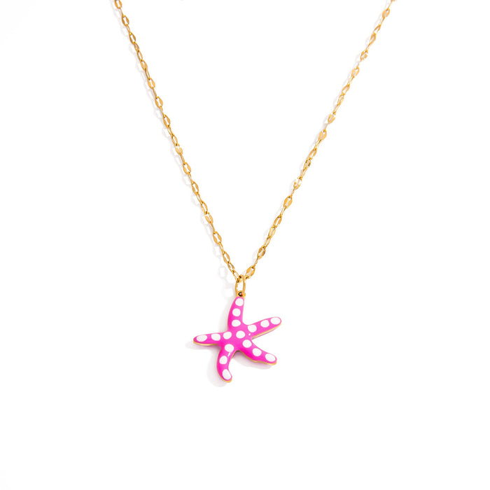 Wholesale Stainless steel necklace with ocean elements, starfish pendant, handmade oil dripping jewelry, fashionable