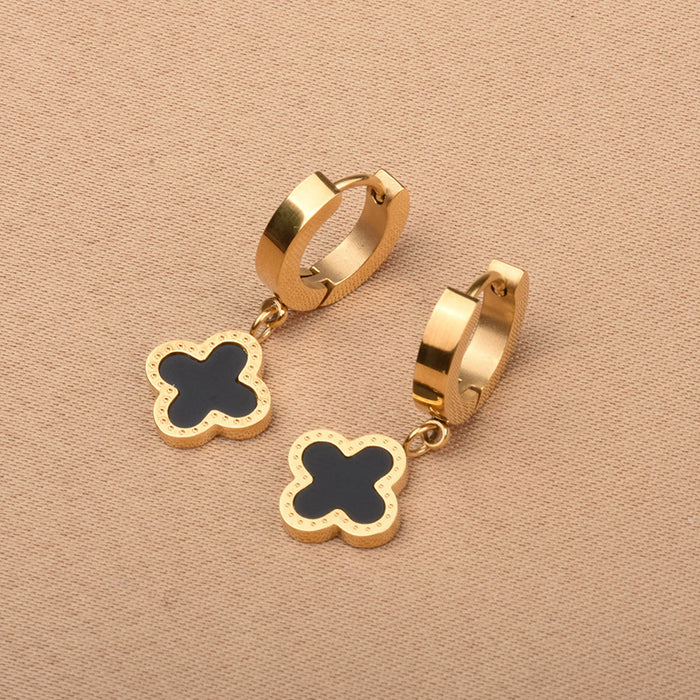 Wholesale Titanium steel short ear buckle, lucky clover earrings, versatile for women, simple and luxurious, gold edging