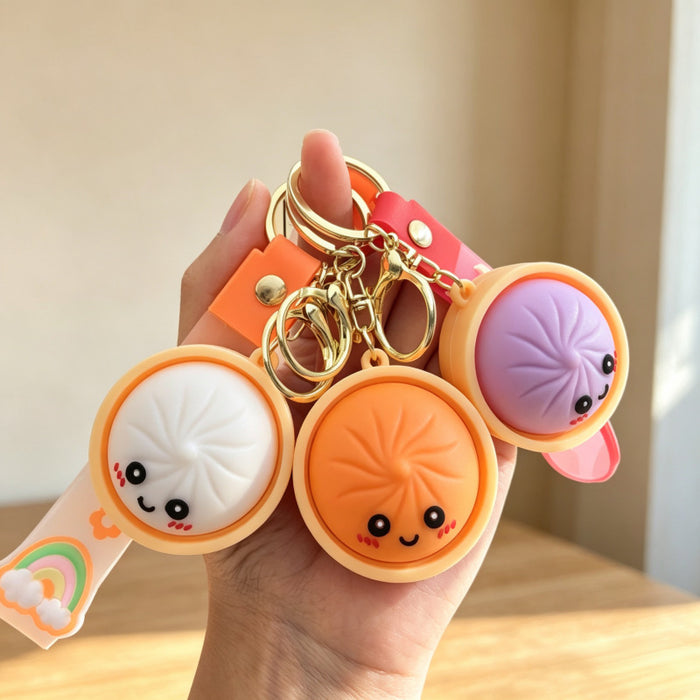 Wholesale PVC Soft Simulated Bun Keychain Trendy Car Key Accessory for Couples