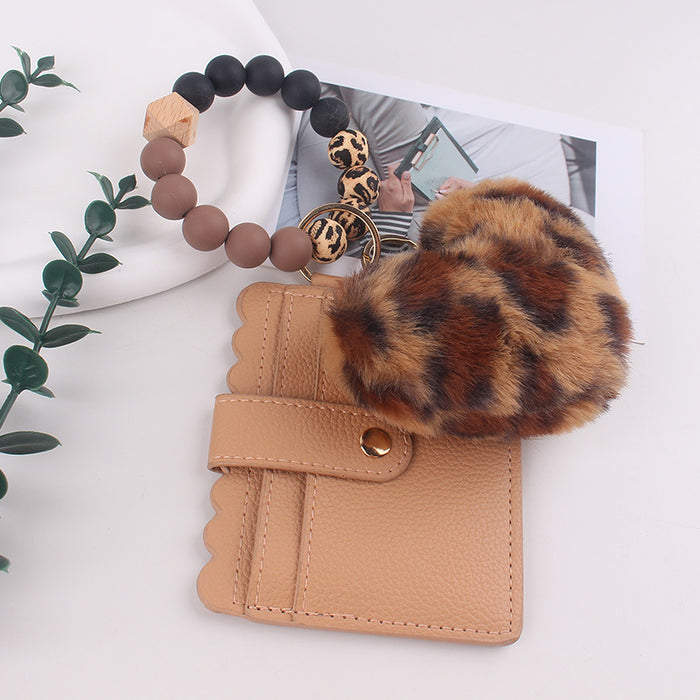 Wholesale Heart-shaped card holder silicone beaded keychain