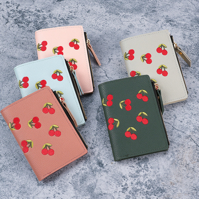 Wholesale Blue Embroidered Fruit Pattern PVC Wallet for Daily Matching MOQ≥3