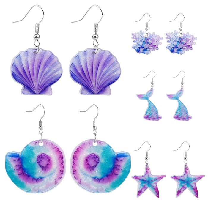 Wholesale Blue Sea Shell Acrylic Pendant Earrings JDC-ES-Yuhen004