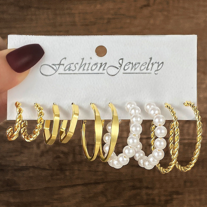 Wholesale Retro 6-piece creative heart-shaped rhinestone metal earrings