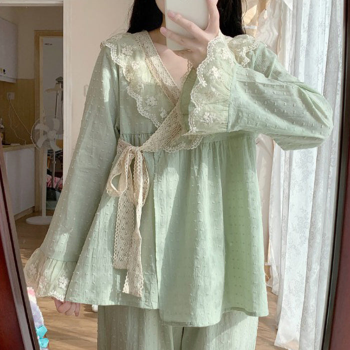 Wholesale Pajama long sleeved set, retro kimono, high-end home wear