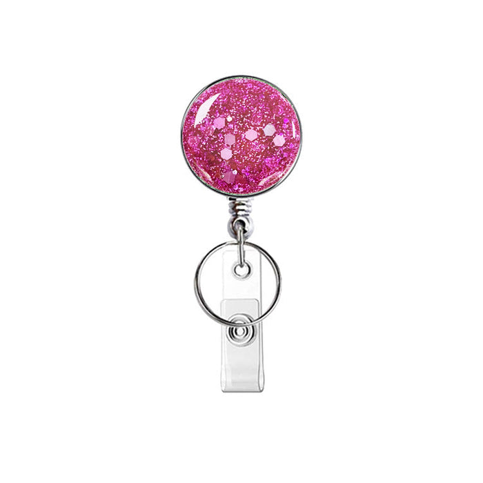 Wholesale UV Electroplated Resin Glitter Sequins Epoxy Badge Reel Retractable Keychain JDC-KC-QiDing013