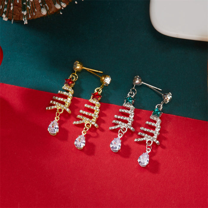 Wholesale Christmas Tree Rhinestone Earrings Gold Alloy Boutique Resale Fashion Accessory
