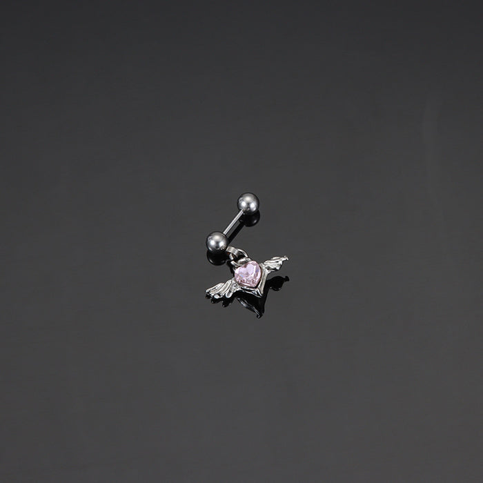 Wholesale Zircon earring chain earrings titanium steel double ear studs with personalized design
