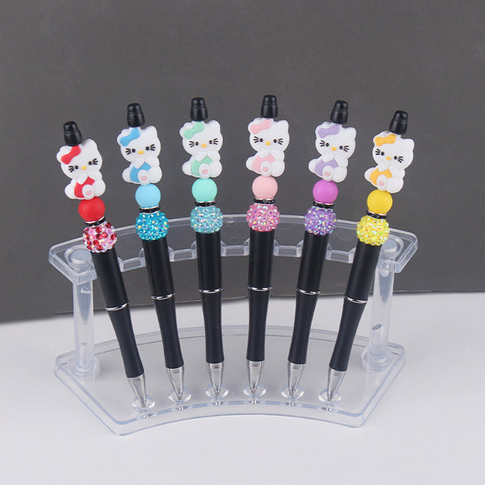 Wholesale Beaded pen handmade cartoon cat silicone small gum beaded pen color plastic writing pen