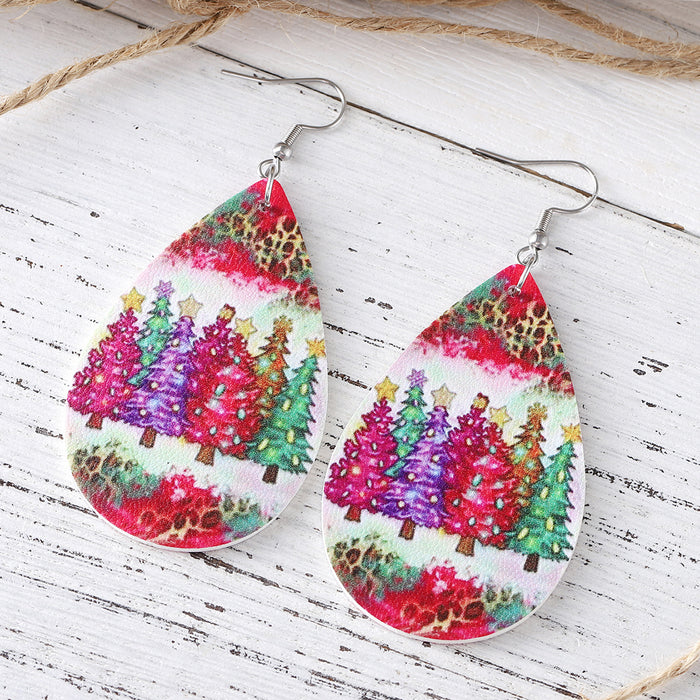 Wholesale  PU Printed Water Drop Drop Earrings JDC-ES-ChuLian008