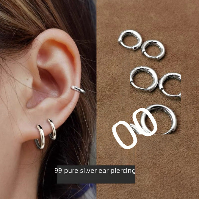 Wholesale Silver Needle Simple Geometric Sleeping Without Picking Glossy Buckle Earrings