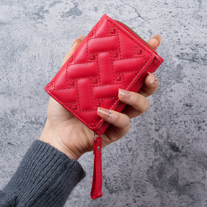 Wholesale PU Embroidered Love Short Wallet Women' s Card Holder Daily Matching Fashion Accessory MOQ≥3