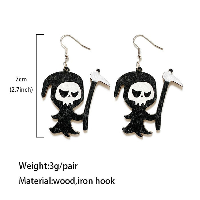 Wholesale  Earrings Horror Evil Ghost Black Cat Pumpkin Earrings Dark Wind Wooden Printed